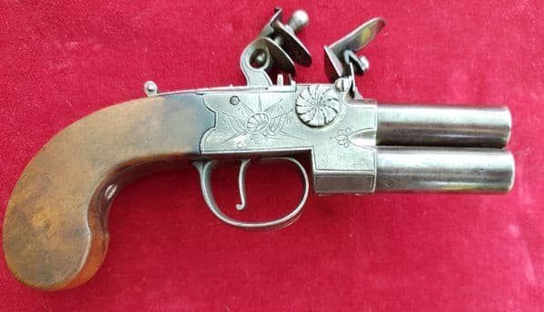 A scarce double Barrelled Tap Action Flintlock Pistol, made by BELLES & Co. circa 1800. Ref 2317.